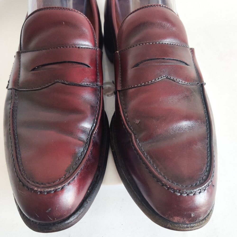 Allen Edmonds Barton Burgundy Leather Penny Loafers Mens 9 B Classic USA Made‎ - Picture 7 of 14